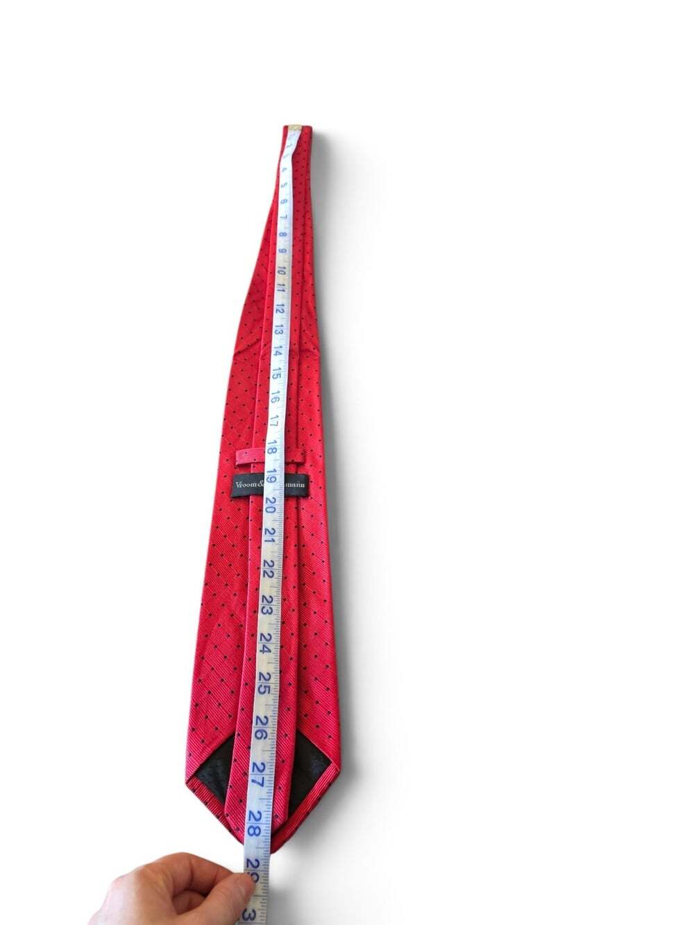 Vroom & Dreesmann Men's 100% Silk Tie Red Black Polka Dot Classic Necktie - Picture 10 of 11
